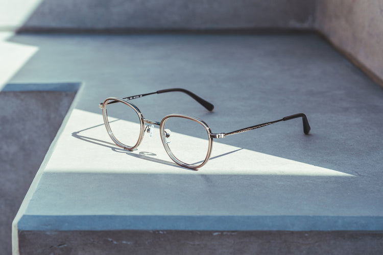 Patterned metal hoop glasses frame | Italian handmade acetate | BRICKELL