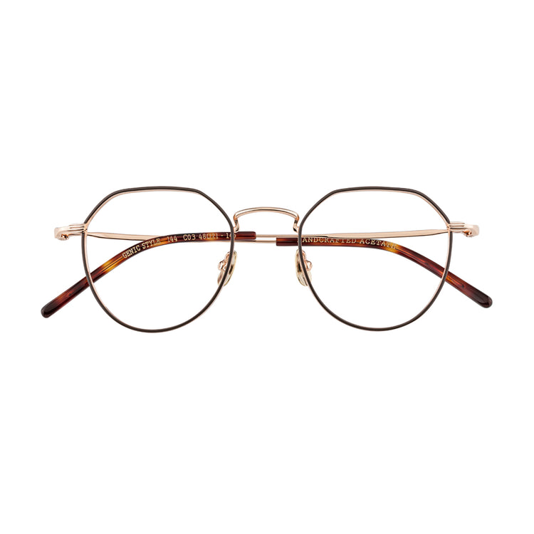 Thick gold-rimmed crown-shaped eyeglass frames | GENIC STYLE 144 | Depth numbers apply